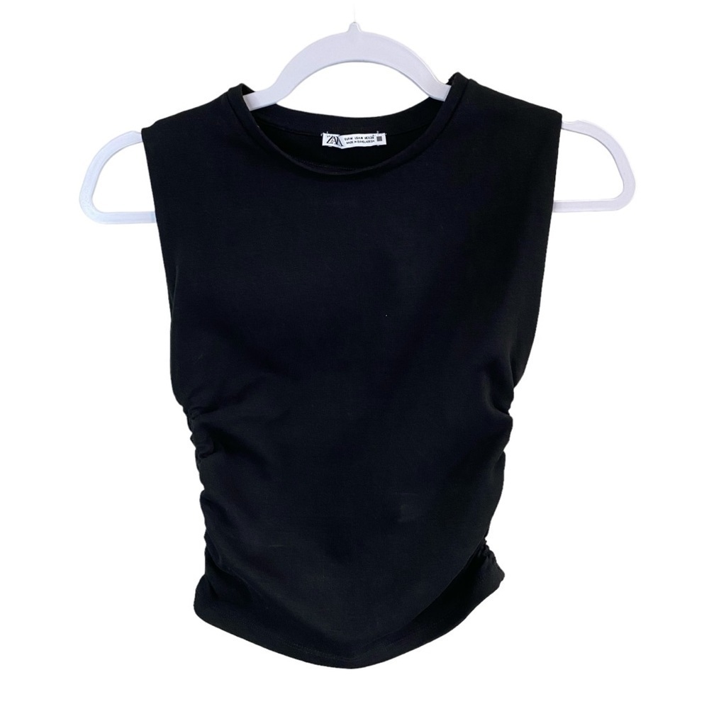 Zara - Black Square Shoulder Rouched Tank - Size M